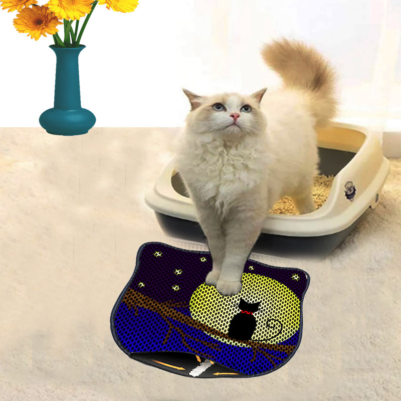 Tapis de litière durable pour chat, 15,7 po x 19,7 po | 50% PVC / 50% polyester, lavable à la machine et passer l'aspirateur | Parfait pour un nettoyage facile, conception antidérapante pour garder votre maison propre et fraîche, idéal pour les propriétaires d'animaux de compagnie