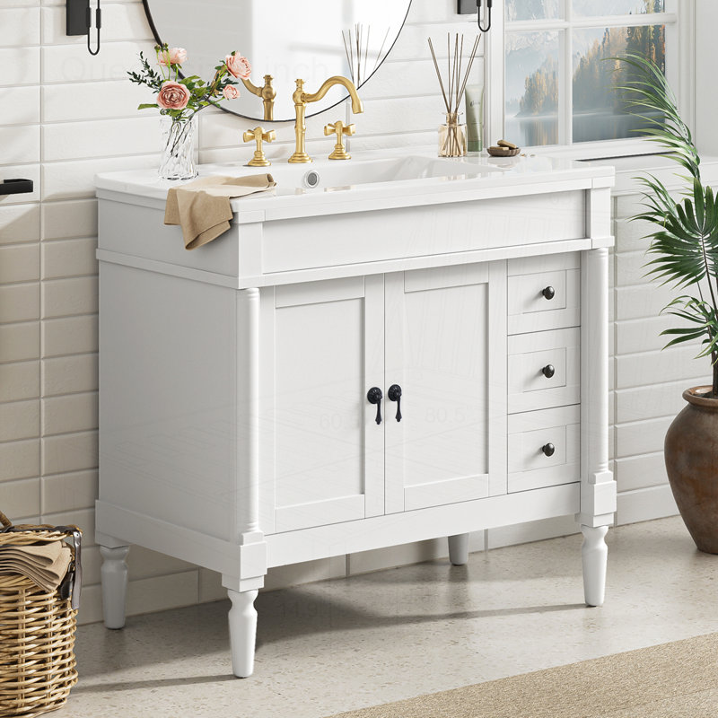 Meuble-lavabo 36 po avec lavabo en céramique, Blanc