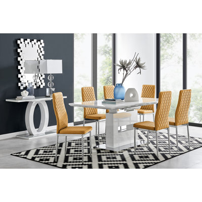 Ensemble de table de salle à manger extensible en bois ultrabrillant avec chaises rembourrées