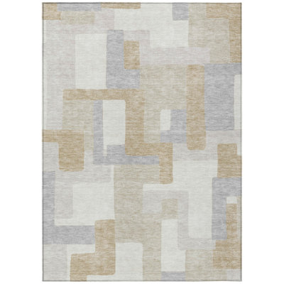 8' X 10' Ivory Beige And Gray Geometric Washable Indoor Outdoor Area Rug