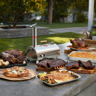 Silver Pizza Oven Outdoor 12" Semi-Automatic Rotatable Pizza Ovens Portable Stainless Steel Wood Fired Pizza Oven