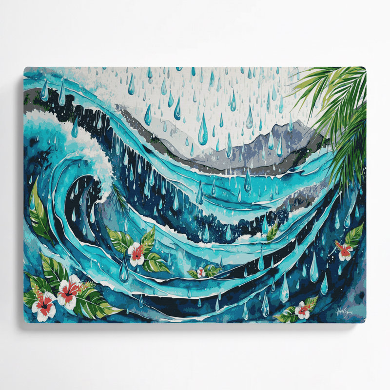Motif de pluie hawaïenne, art mural en métal bleu, H 11 po x l 14 po