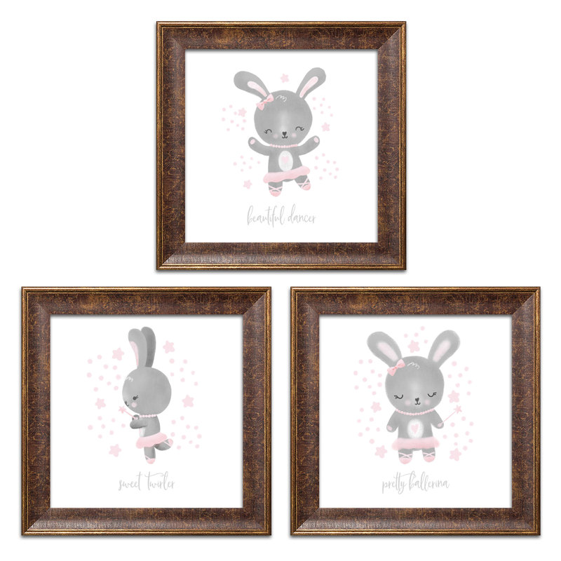 « tourbillon doux » et « joli ballerine lapin prints », ensemble de 3 reproductions d’impressions, Cadre noir