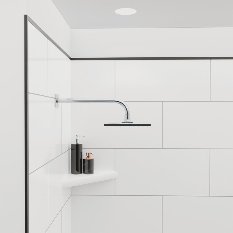 Flexstone Flexstyle 60"W X 36"D X 80"H White/Gray Block Shower Wall Surround With Trim (3-Piece), Matte Black