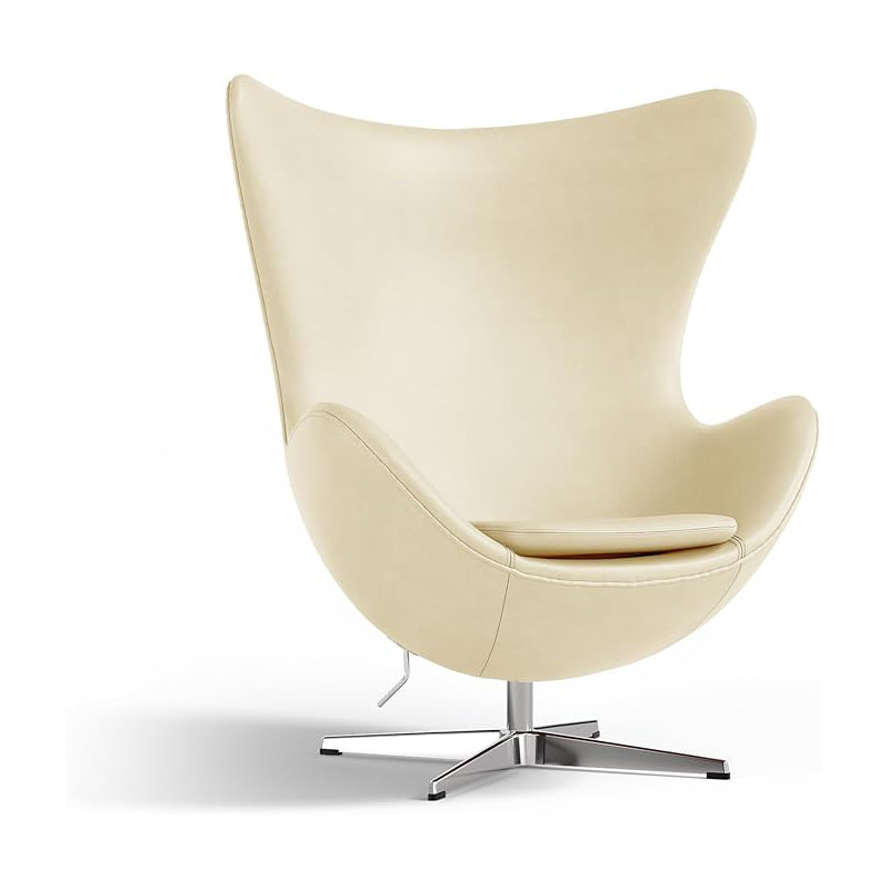 35.4" Finola Top Grain Leather Accent Chair, Cream Genuine Leather