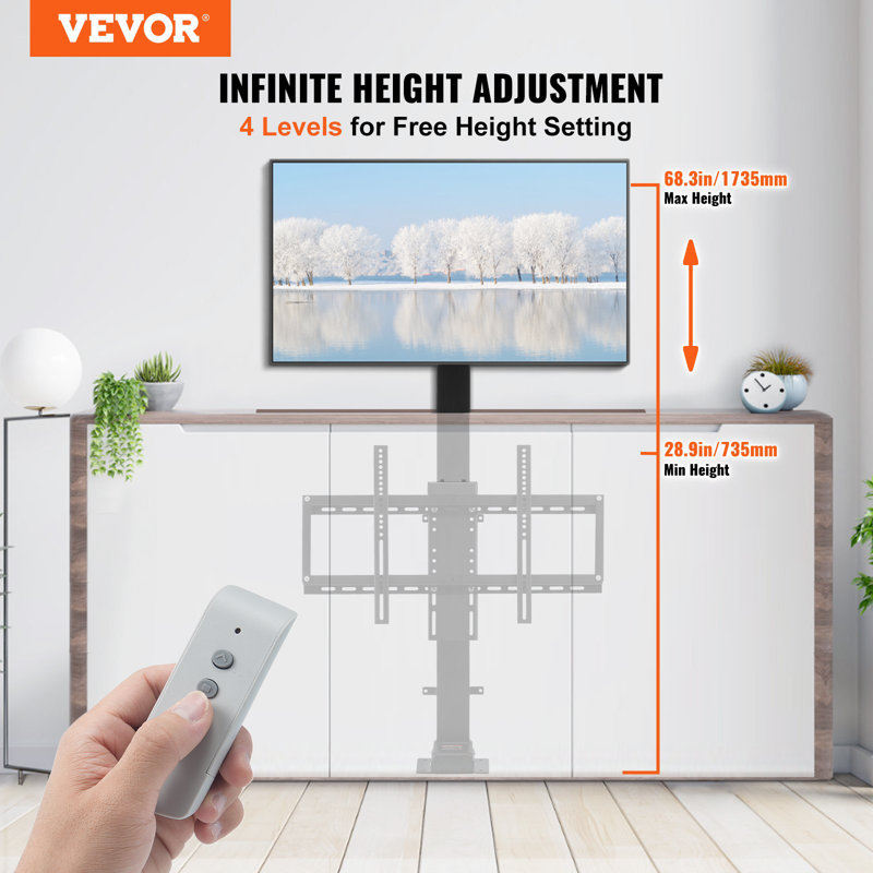 Élévateur télé motorisé avec pivot, hauteur réglable de 28,74 à 68,11 po pour les téléviseurs de 32 à 70 po, télécommande, capacité de 154 lb, pivotement manuel gauche / droit de 30 °
