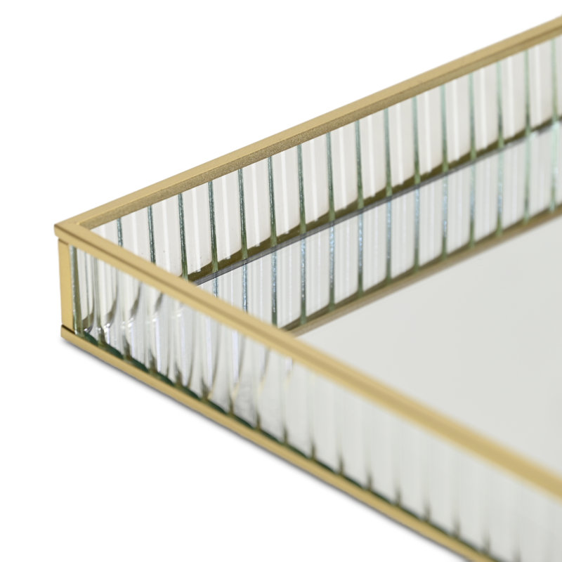 Plateau rectangulaire en verre cannelé Veldra, Doré, H 1,3 po x l 11 po x P 7,75 po