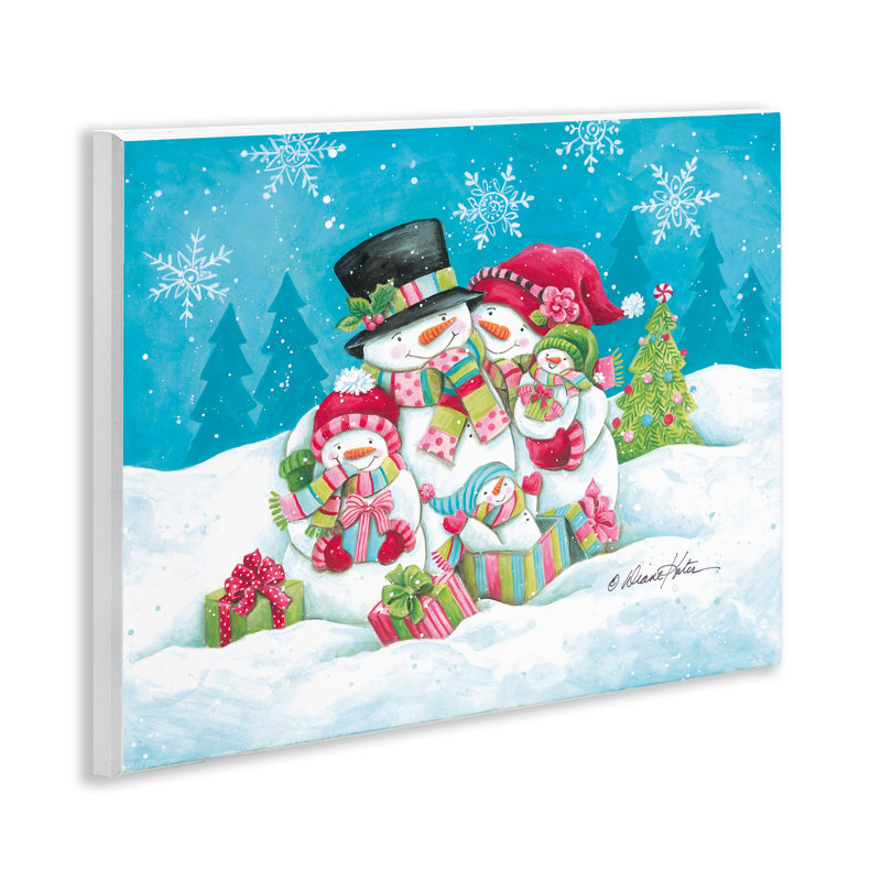 Plaque murale festive en forme de famille de bonhomme de neige, design par Diane Kater