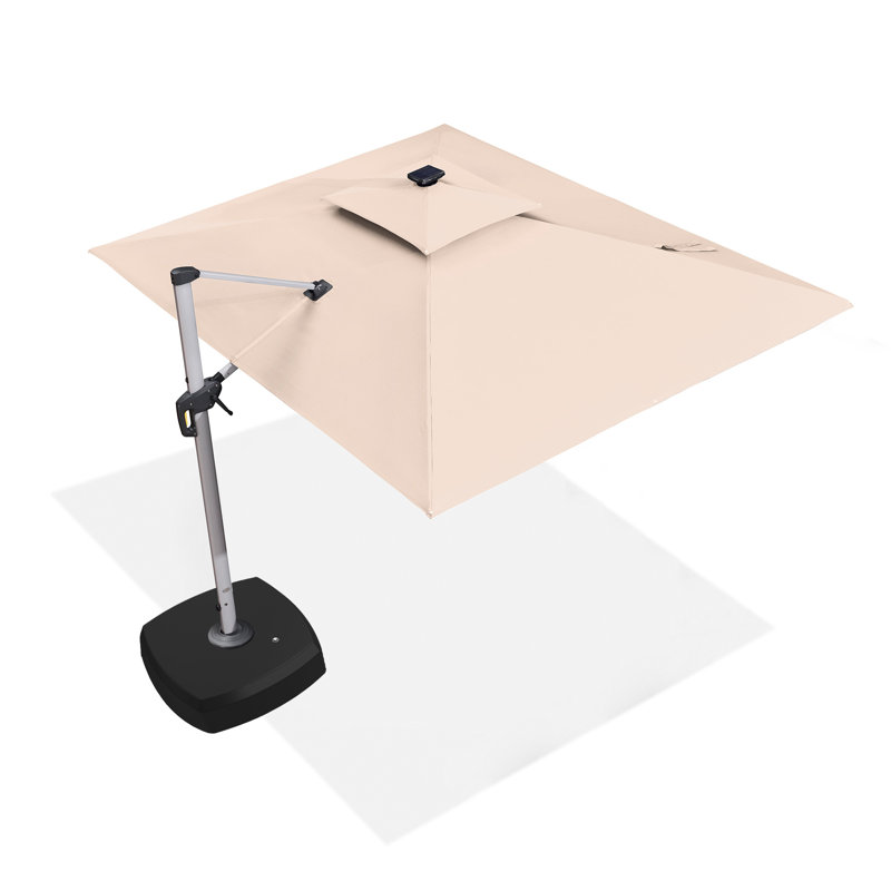 Caliegh Lighted 3.7m x 2.7m Rectangular Cantilever Parasol With Base, Beige