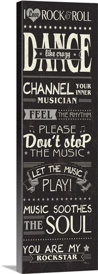 I-impression d’art textuel Music Lovers, H 48 po x l 16 po x P 1,5 po, Toile