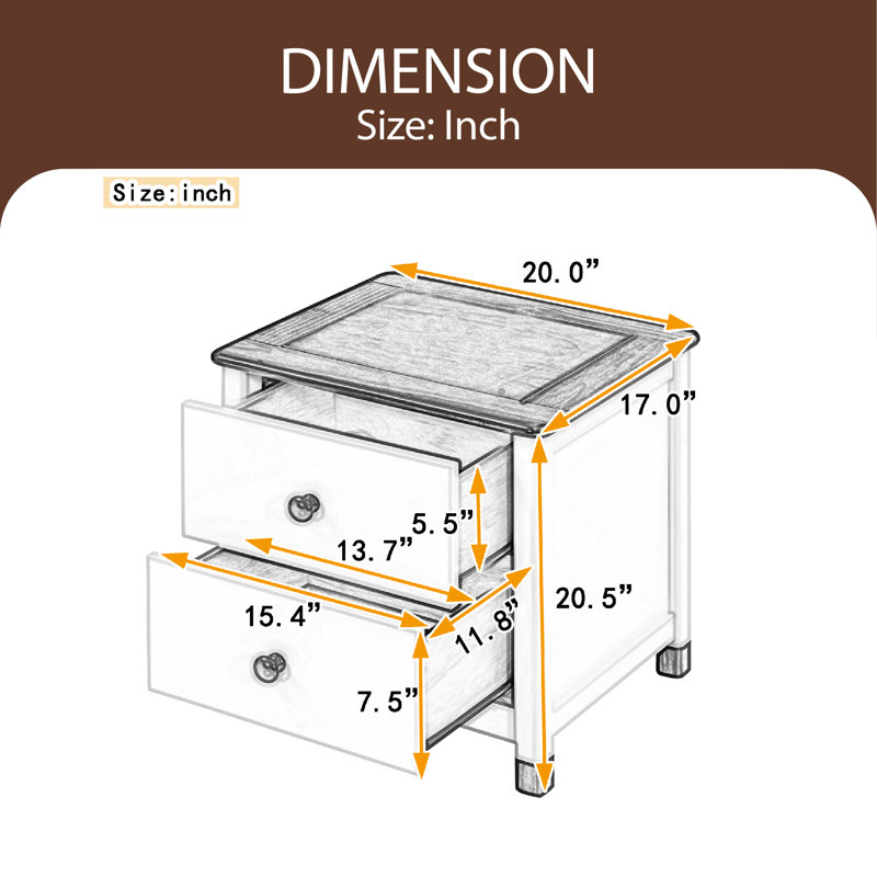 20'' W Nightstand, Cream+Walnut