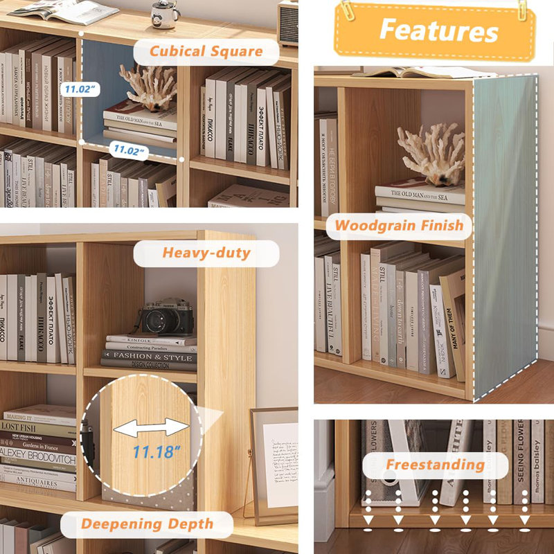 8 Compartment Storage Bookcase, Open Shelf Simple Compartment Bookshelf, White