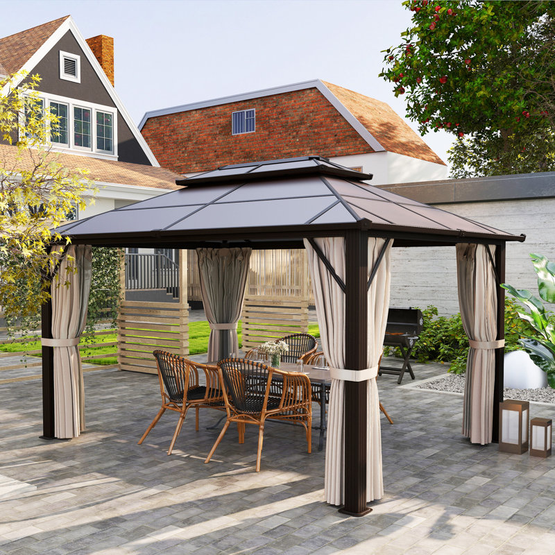 Pavillon de jardin 10 'x 13' avec toit en polycarbonate, cadre en aluminium