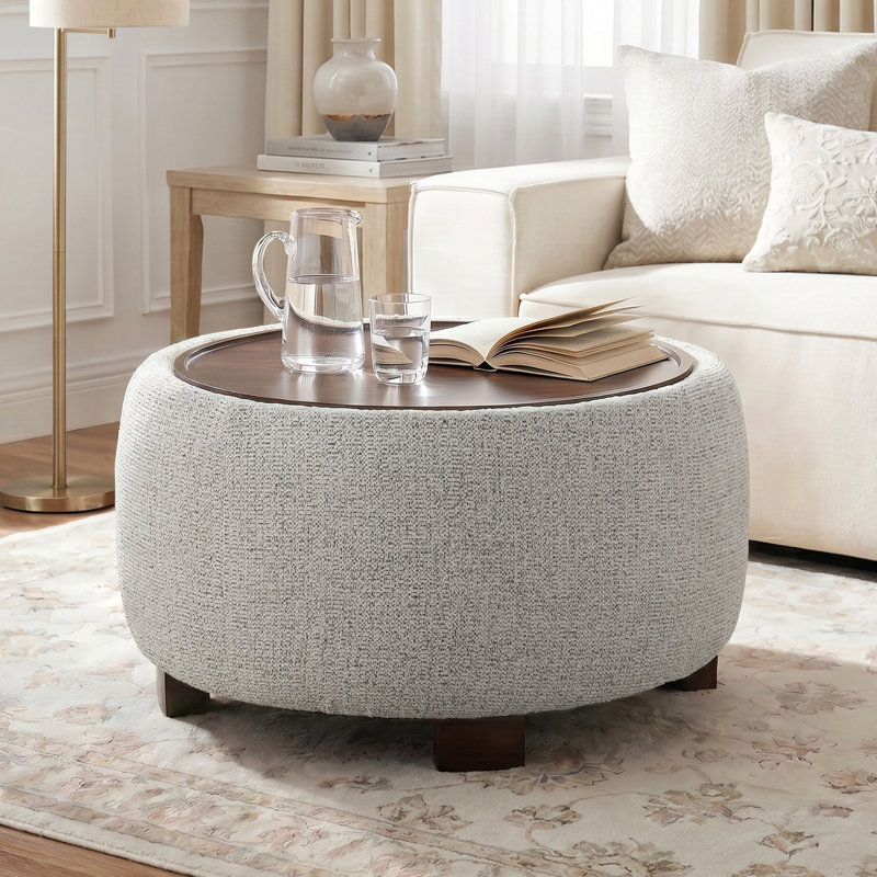 Repose-pieds rond avec rangement, beige