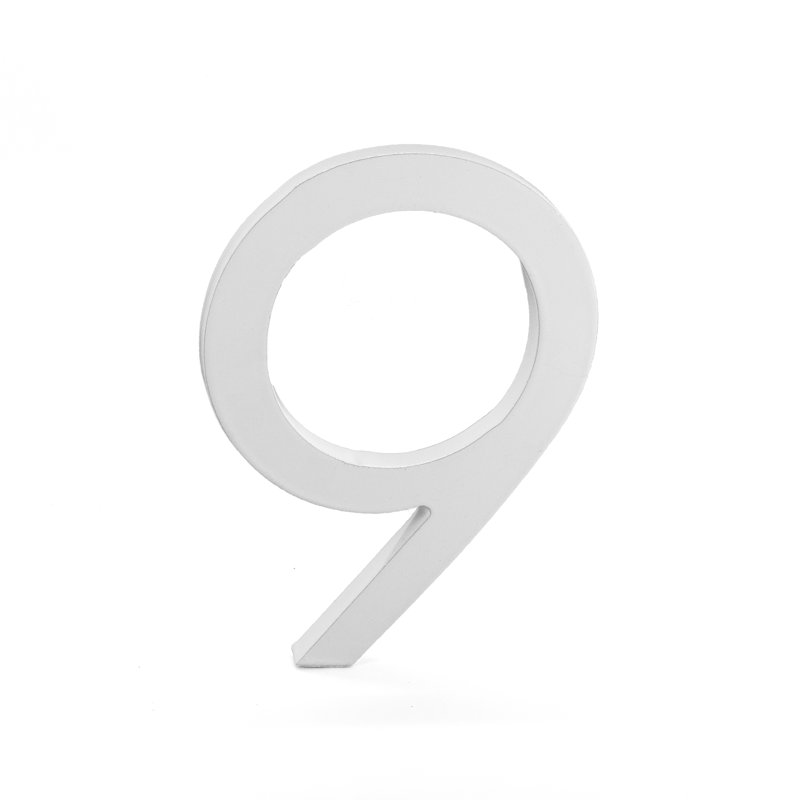 Numéro de maison à fixation flottante 6 po, 9, Blanc