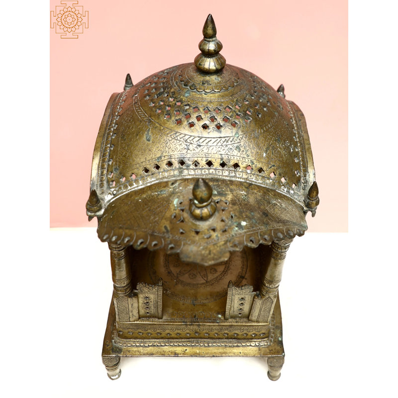 Antique Brass Vintage Puja Mandir, Traditional Spiritual Home Temple