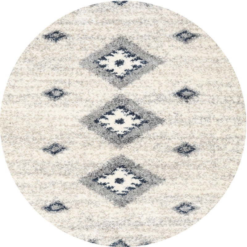 Tapis contemporain beige / gris, Rond 5 pi