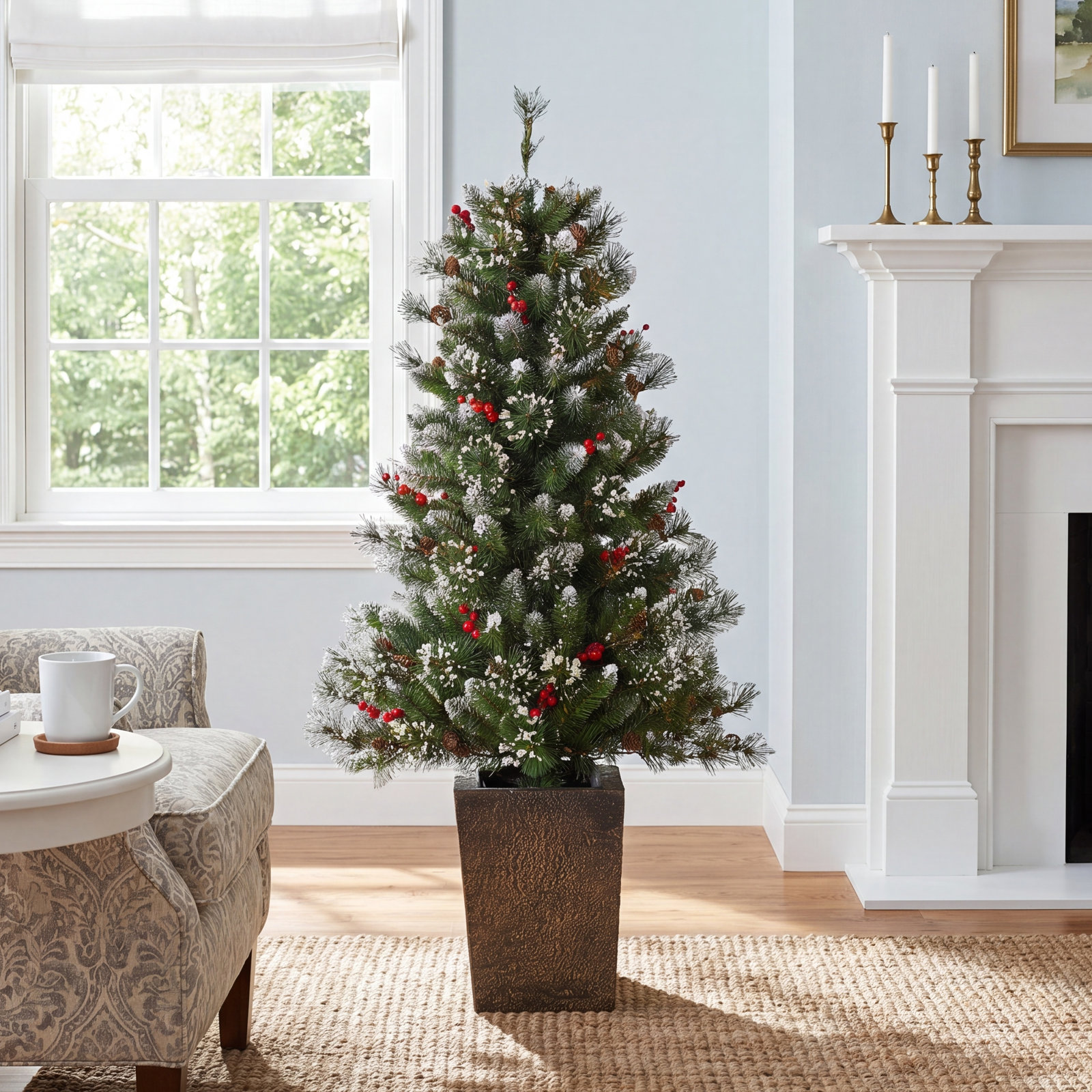 Potted 4' Pre-Lit Pine Christmas Tree