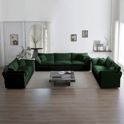 3-Piece Sofa Set Oversized Sofa, Two 2-Seaters and One 3-Seater, Deep Seat - Green Chenille