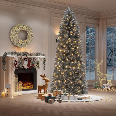Prelit Artificial Christmas Tree,Rose Gold Tinsel Fake Christmas Tree with 150 Warm White LED Lights, Metal Stand & 288 Branch Tips for Home, Office, Xmas Party Decor