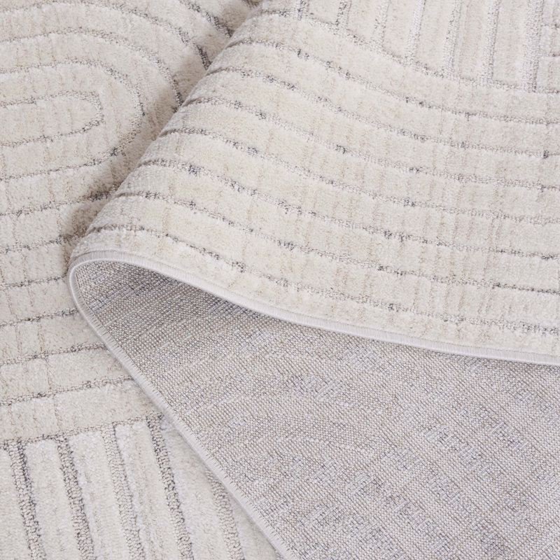 Elmhurst Ivory and Gray Geometric Hand-knotted Wool Area Rug, 5'3" x 7'6"