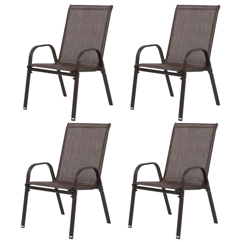 Outdoor Patio Chairs with High Backrest, Armrests, and Breathable PVC-coated polyester Fabric, 4 Pieces, Brown