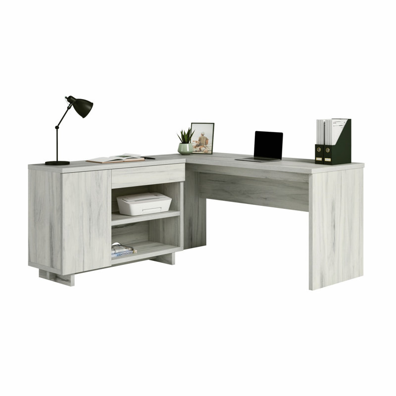 Bureau en L avec tablettes ouvertes réglables