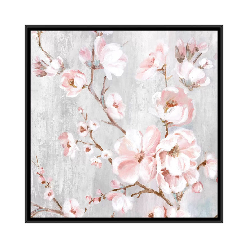 «Spring Cherry Blossoms III» par Eva Watts, reproduction d'art sur toile tendue, Toile avec cadre noir