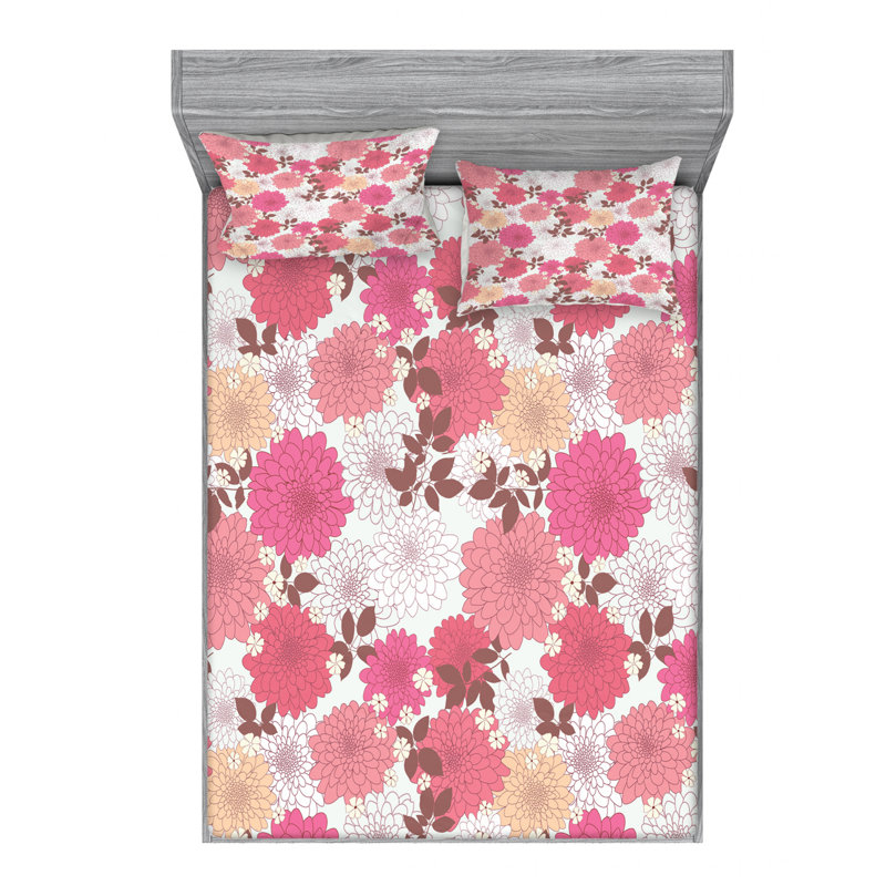 Microfiber Floral Sheet Set, Queen Sheet Set with Fitted Sheet