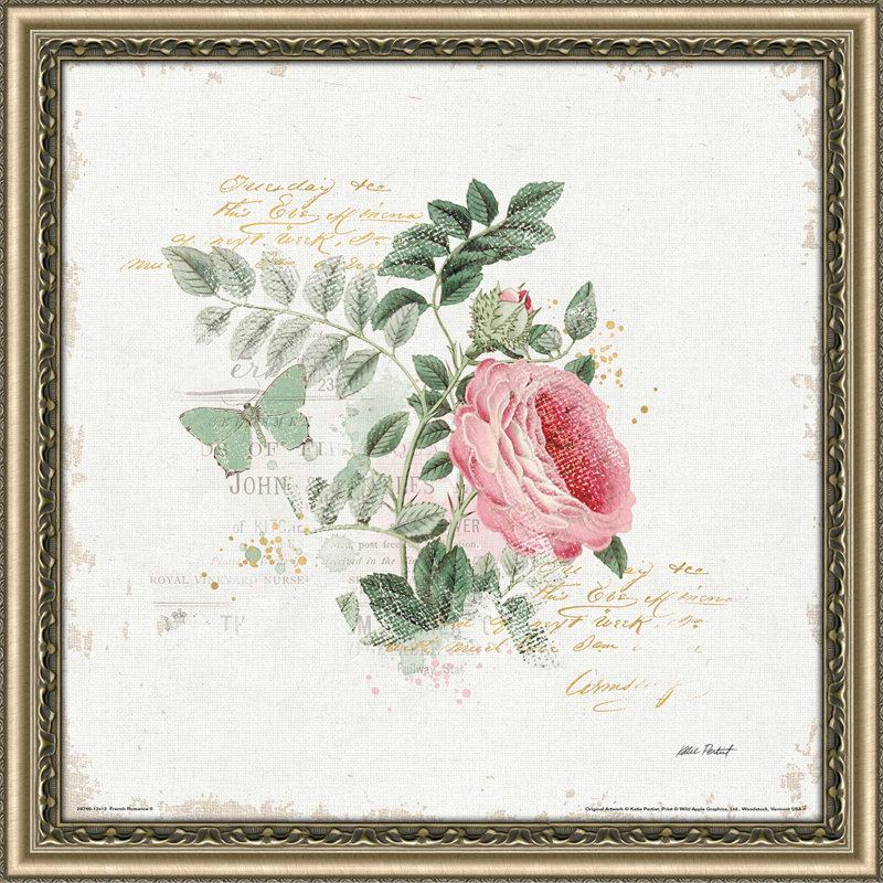 «French Romance II», reproduction de peinture à l'aquarelle, H 21,5 po x l 21,5 po x P 0,75 po, Encadrement champagne