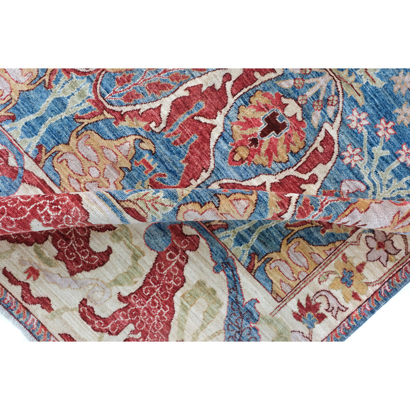 High-Quality Hand-Knotted Blue And Red Area Rug