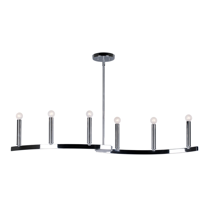 Luminaire suspendu linéaire pour îlot de cuisine 6 lumières Mcrae, Chrome