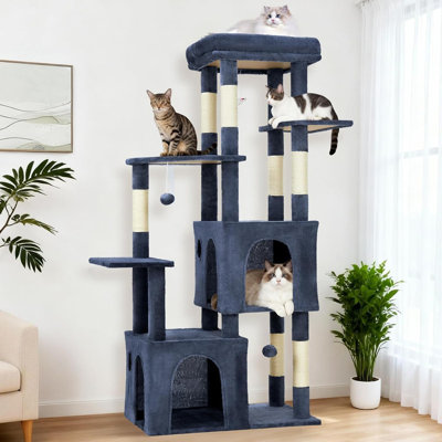 Arbre à chat 61 po multi-niveaux pour grands chats, tour robuste avec condos doubles et grattoir en sisal