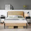 Cadre de lit moderne en rotin Boho - Plateforme grand lit avec tête de lit et pied de lit en bois, lattes métalliques robustes, silencieux, rangement sous le lit, aucun sommier nécessaire, mobilier de chambre à coucher, chêne, grand-753407294