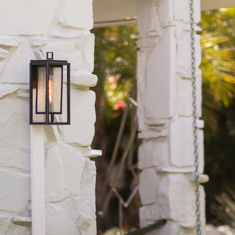 Republic Seeded Glass Outdoor Wall Mount Lantern, Black, 20" H x 7" W x 6.75" D