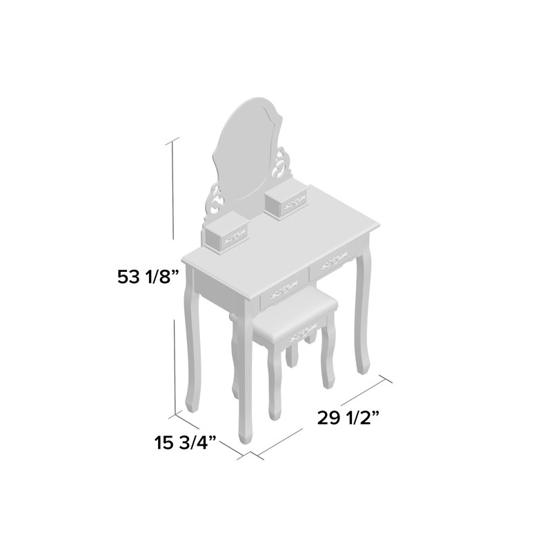 Ensemble coiffeuse avec tabouret et Miroir Enrico, blanc