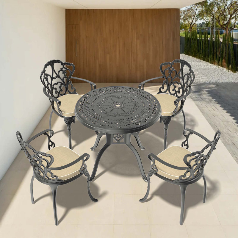 Ensemble de 5 meubles de patio en aluminium coulé avec coussins, tendance