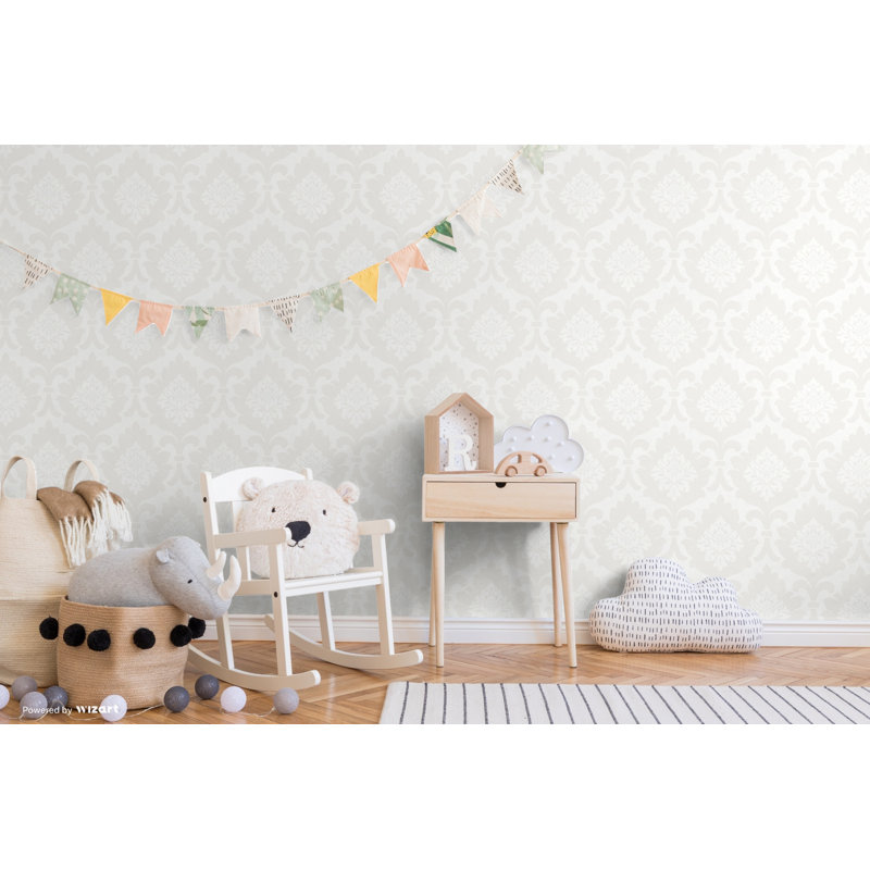Aghaleck Damask 10m x 53cm Wallpaper Roll, White