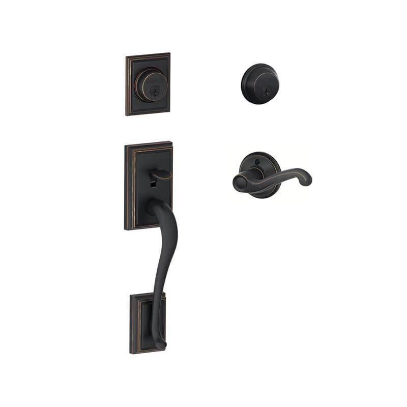 Addison Handleset with Double Cylinder Deadbolt and Flair Door Lever and Rosette, Keyed Alike, Yes