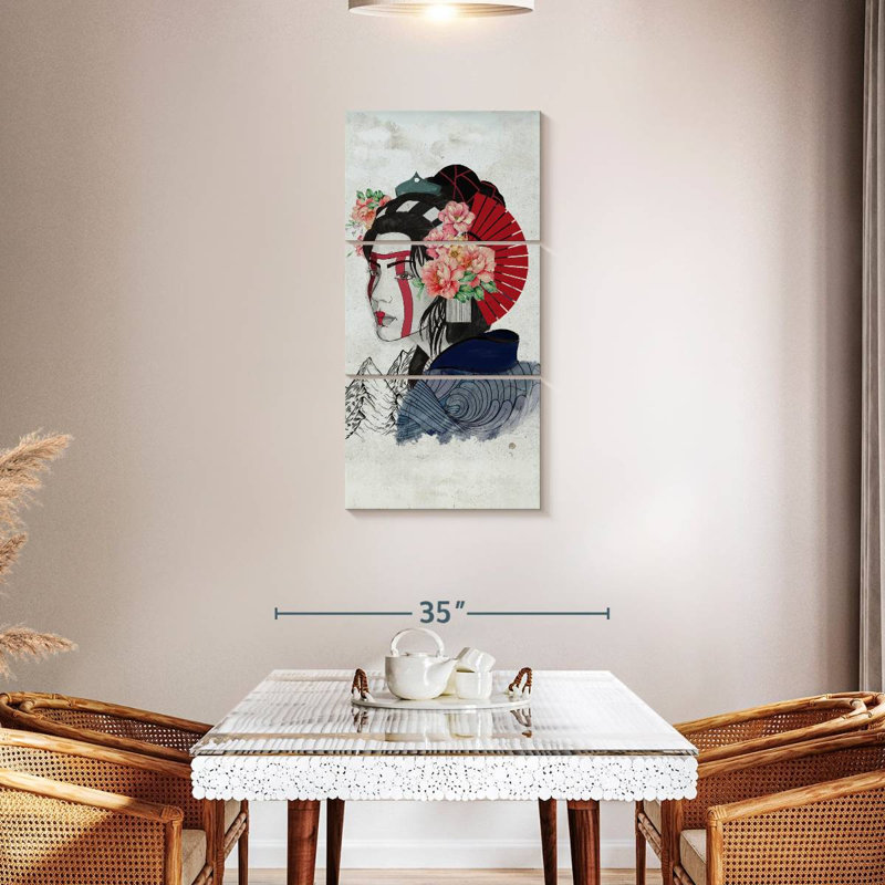 Portrait de femme Geisha, H 44 po x l 21 po