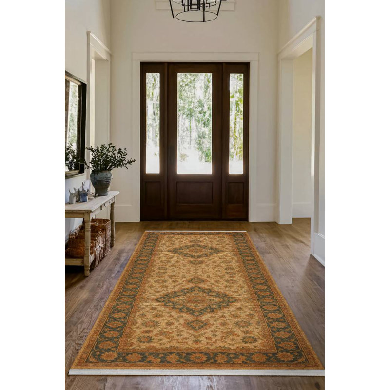 Marrakech Collection Digital Print Cotton-Polyester Brick Brown Moroccan Rug, Runner 3'4" x 8'3"