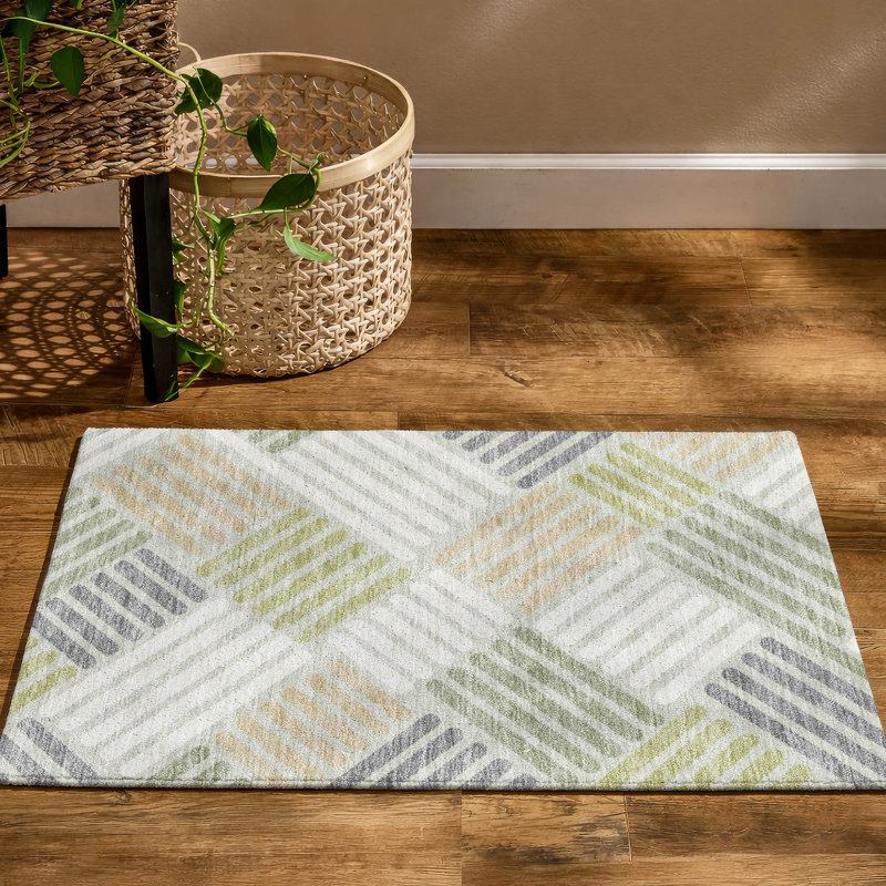 Premium Machine Washable Mayfield AMF2339 Geometric Rug, 1'8" x 2'6", Aloe