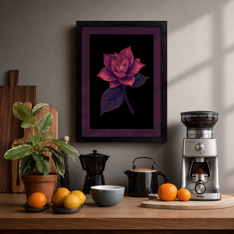 Lotus in Magenta Botanical - Framed Print, A2 - 59.4 x 42.0 cm, Black