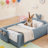 Twin Size Cute Rabbit Ear Boucle Platform Bed with Safety Rail & Side Pocket-194705179-177574185