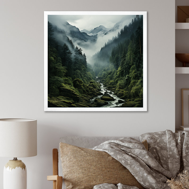 «Mystic Wilderness Pine Forest In Canada I», art mural sur toile forêt, Cadre simple blanc, H 36 po x l 36 po x P 1,5 po