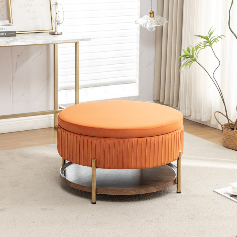 Repose-pieds rond avec rangement Charyn, Orange