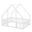 Lit de plancher en bois en forme de maison avec clôture, garde-corps-48397641