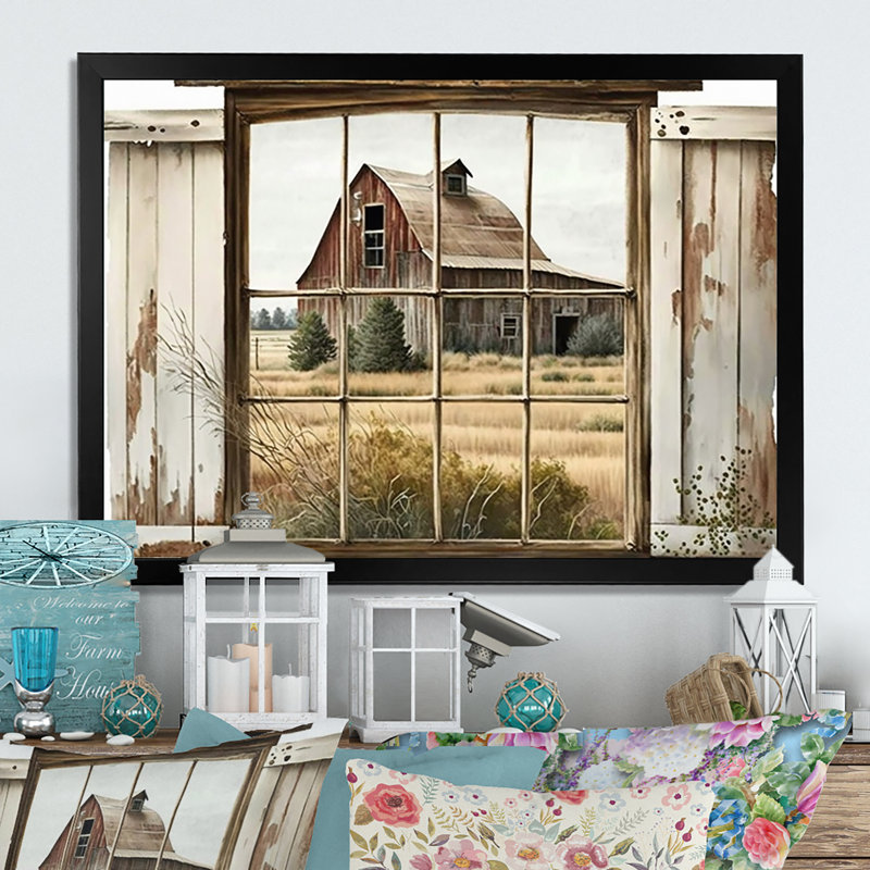 Window View to Farm II - Farmhouse wall art, Farm canvas art, Black Single Picture Framed, 30" H x 40" W x 1.5" D