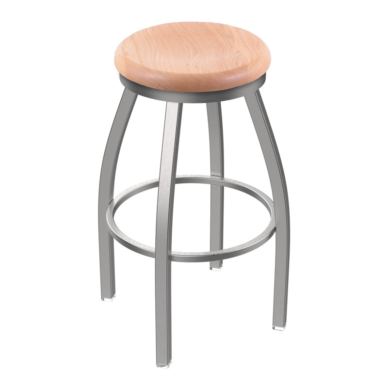 802 Misha Swivel Bar Stool, Natural Oak, Black Wrinkle, Extra Tall (36" Seat Height)