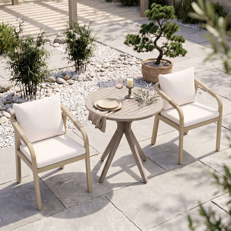 Ensemble de conversation de patio pour 2 personnes en acacia avec coussins